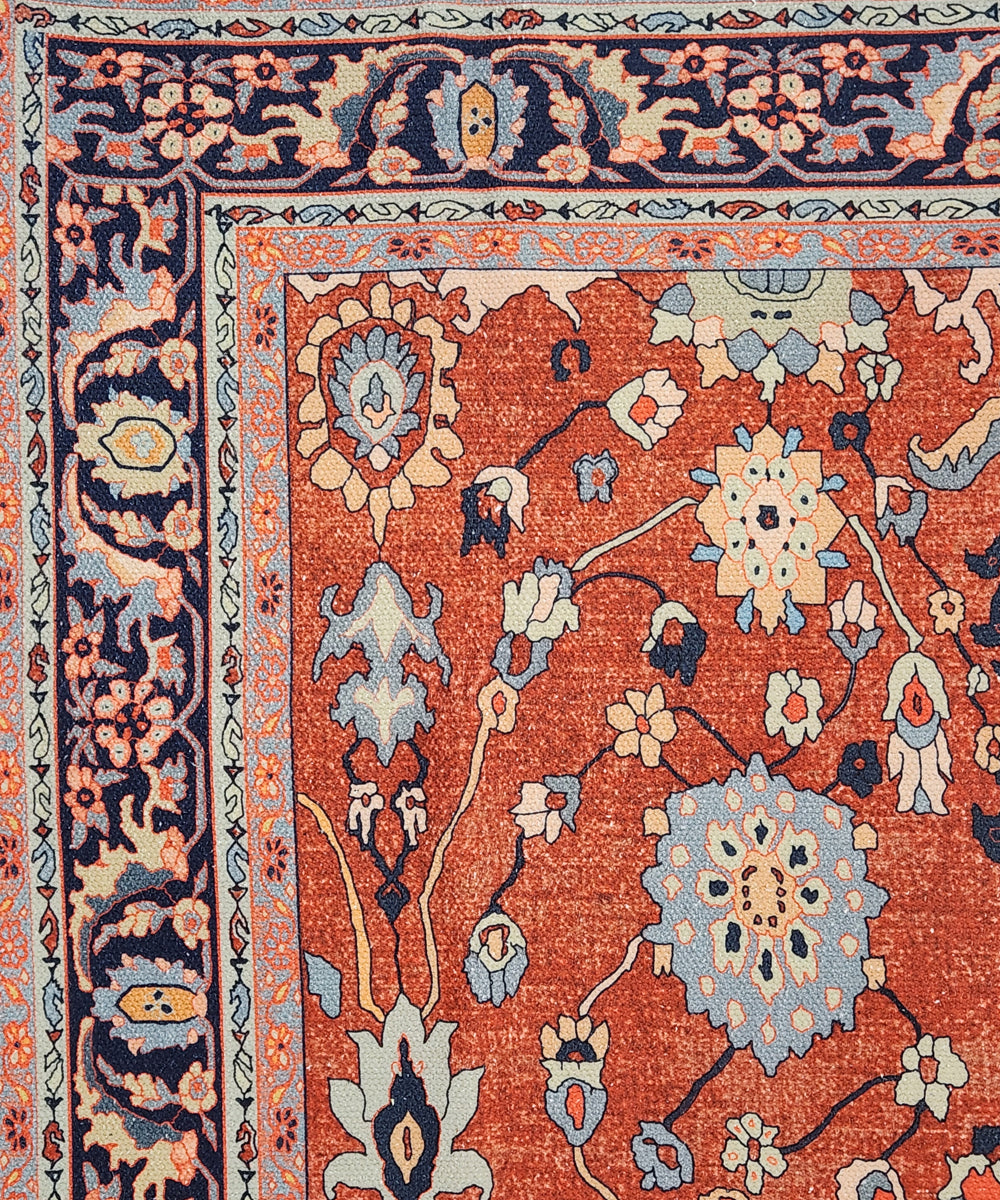 4x6 Feet Vintage Rust Floral Printed Cotton Rug