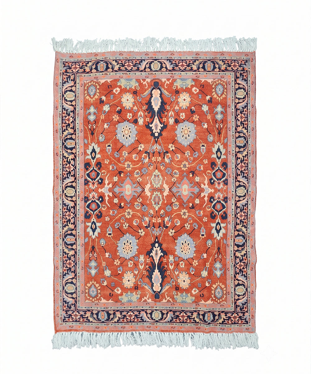4x6 Feet Vintage Rust Floral Printed Cotton Rug
