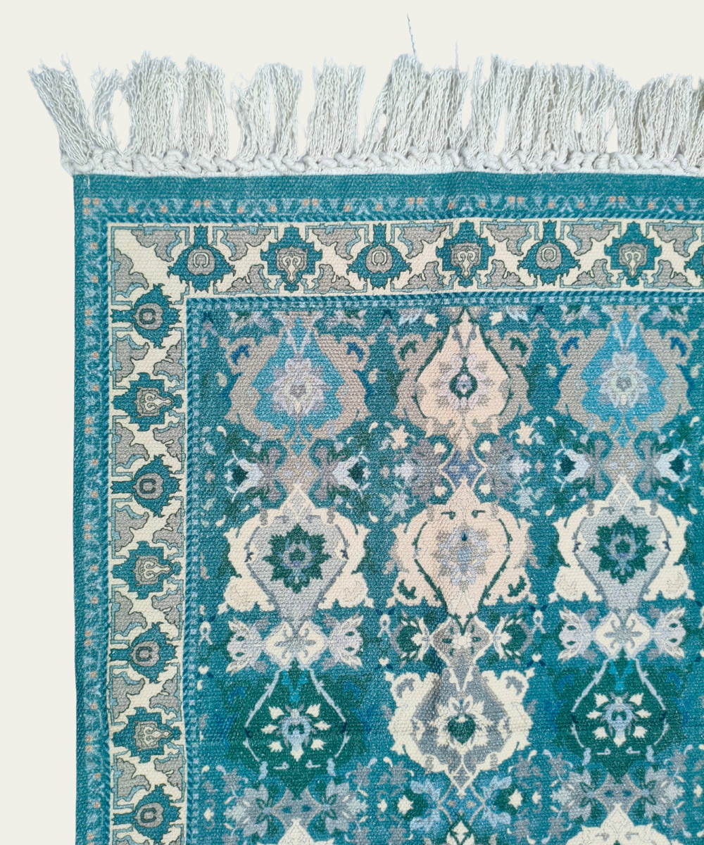 Printed Rug Textile Wall Art – Teal & Cream (Unframed)