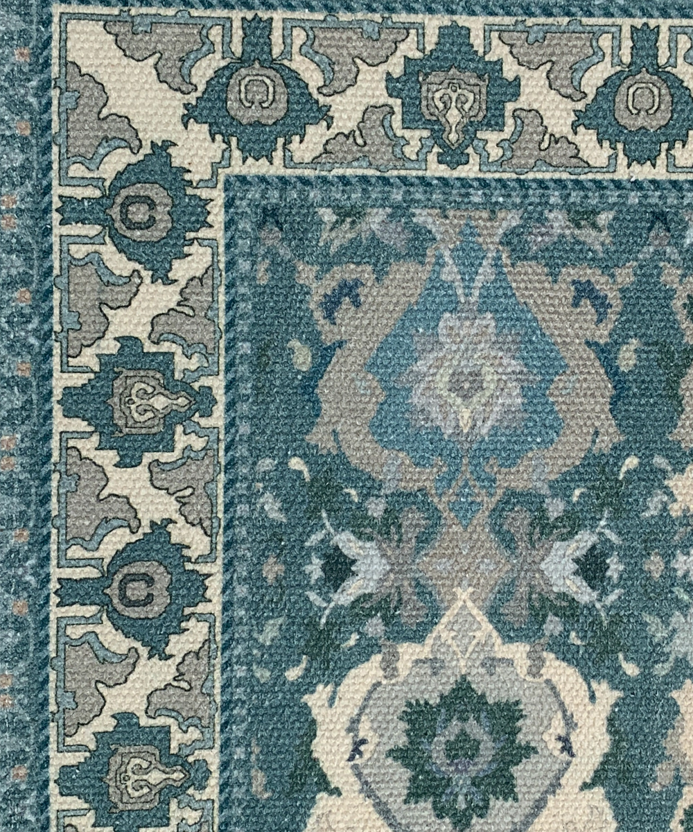 Printed Rug Textile Wall Art – Teal & Cream (Unframed)