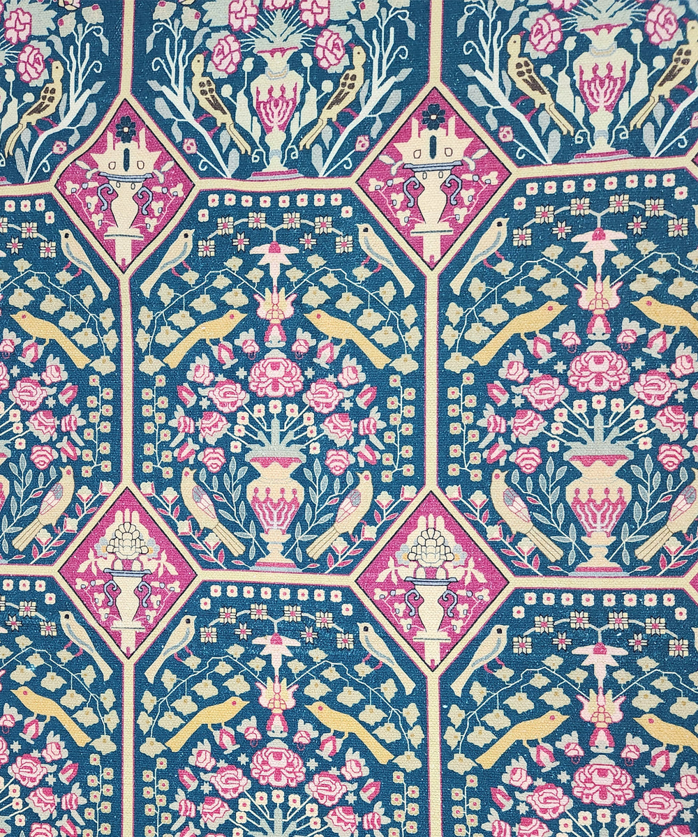 5X7 Feet Majestic Blue Botanical Printed Cotton Rug