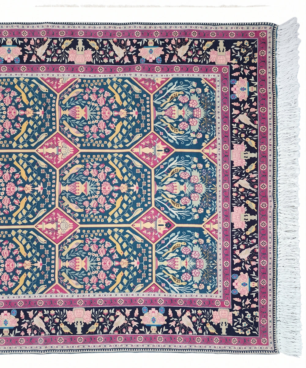 5X7 Feet Majestic Blue Botanical Printed Cotton Rug