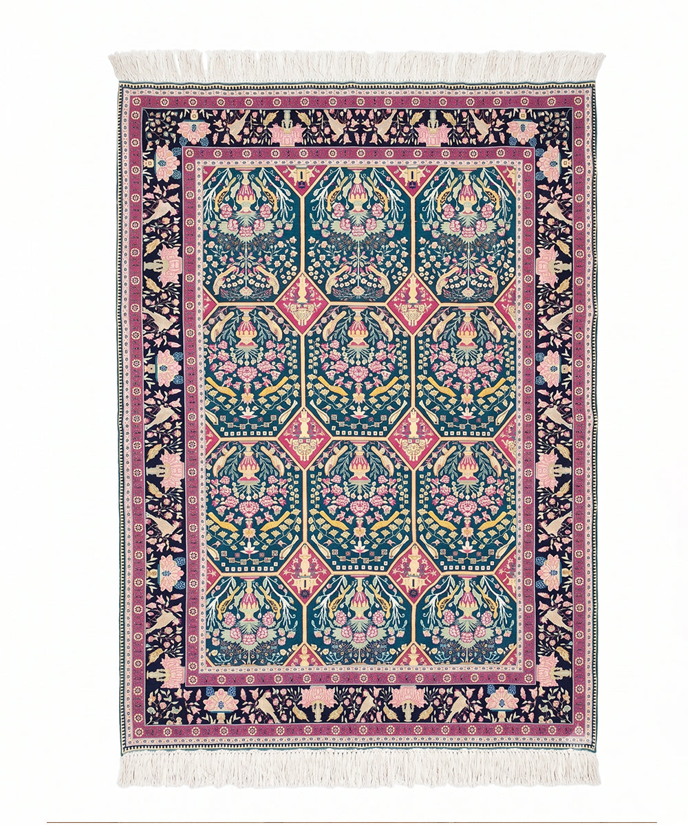 5X7 Feet Majestic Blue Botanical Printed Cotton Rug