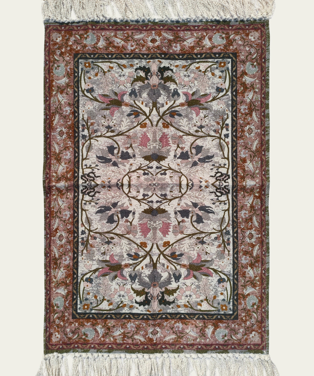 Printed Rug Textile Wall Art – Ivory & Rust (Unframed)