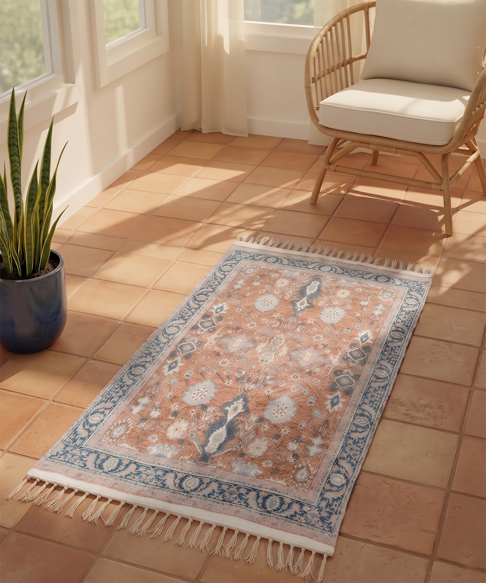 2x3 Feet Vintage Floral Rust Printed Chenille Rug