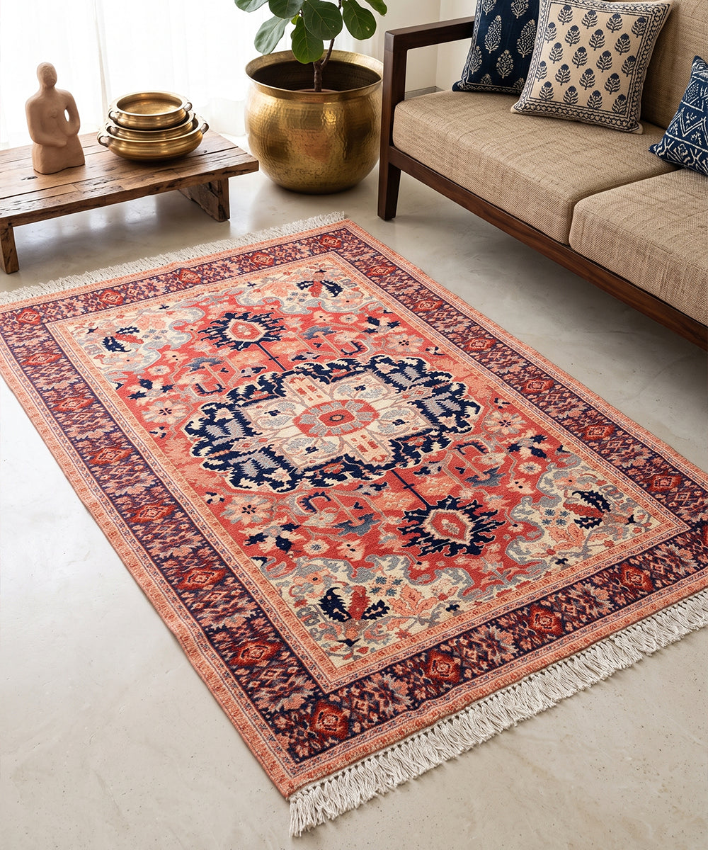 4x6 Feet Royal Medallion Rust & Beige Cotton Rug
