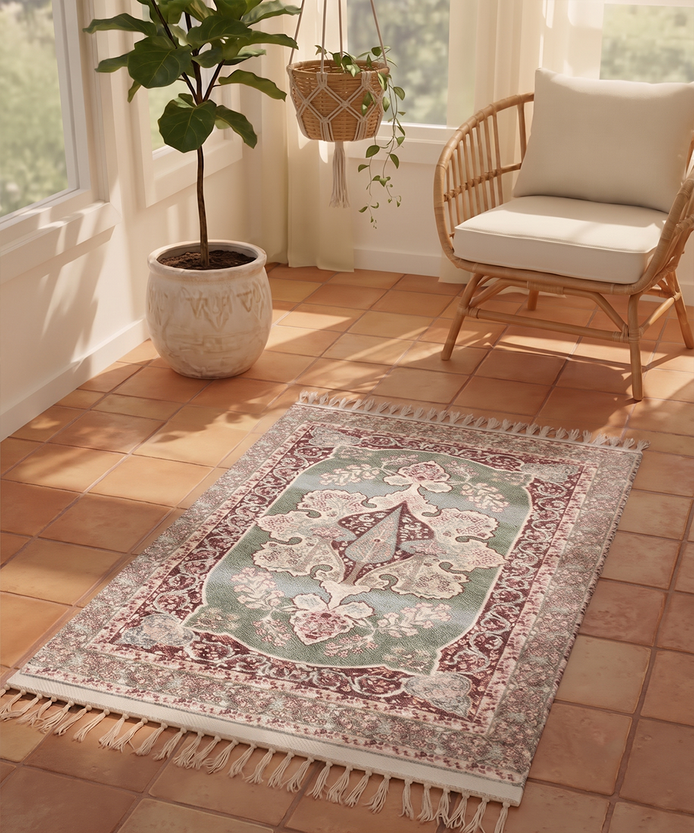 2x3 Feet Heritage Olive Printed Chenille Accent Rug