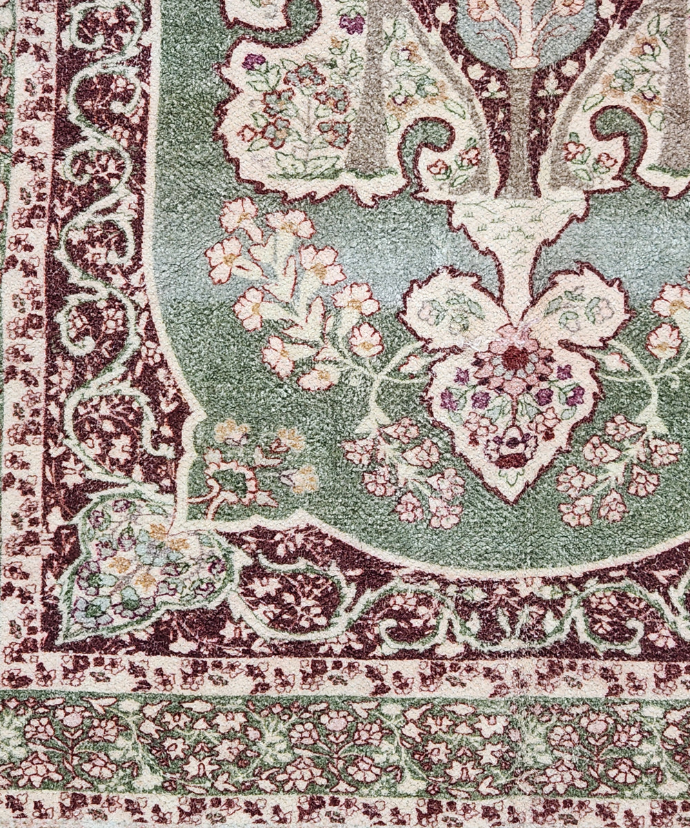 4x6 Feet Heritage Olive Floral Printed Cotton Rug