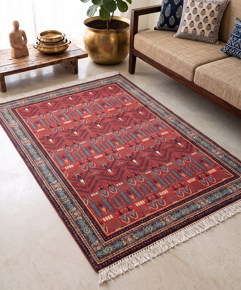 5 X 7 Feet Crimson Geometric Cotton Rug