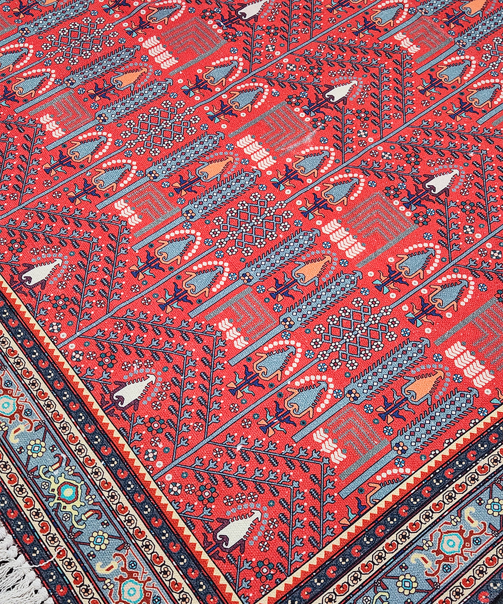 5 X 7 Feet Crimson Geometric Cotton Rug