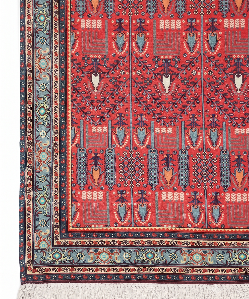 5 X 7 Feet Crimson Geometric Cotton Rug