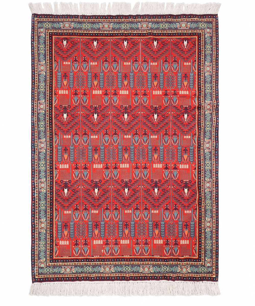 5 X 7 Feet Crimson Geometric Cotton Rug