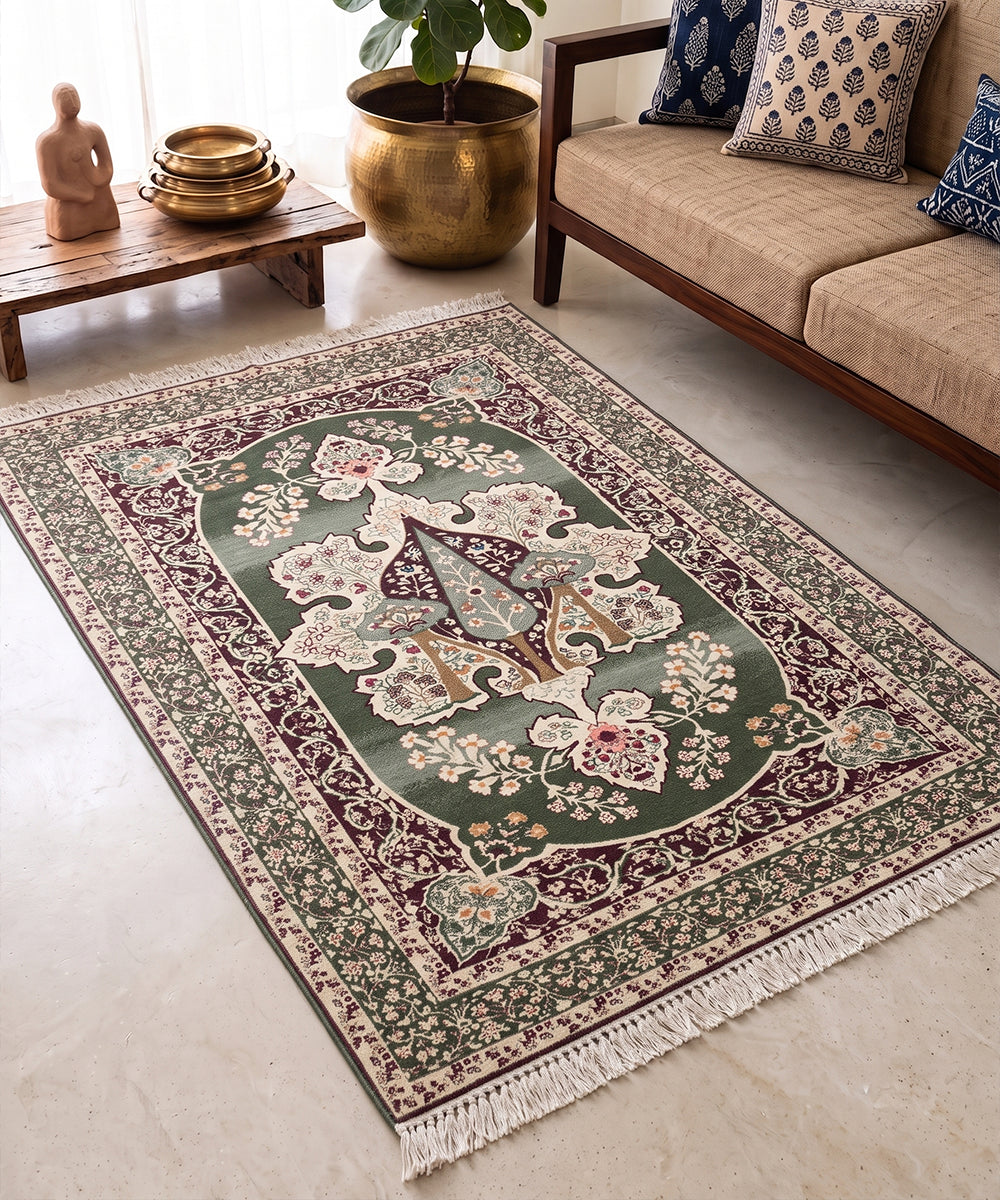 4x6 Feet Heritage Olive Floral Printed Cotton Rug