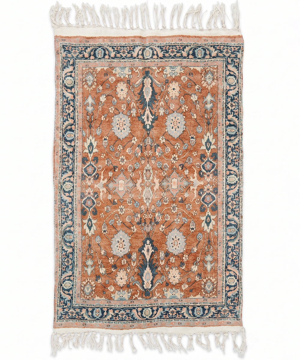 2x3 Feet Vintage Floral Rust Printed Chenille Rug