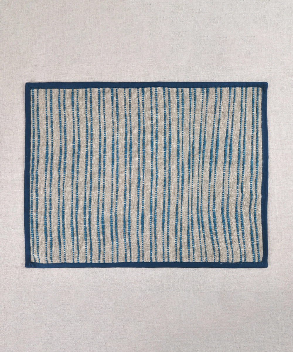 Set of 6 pcs Linen Natural & Teal Yarn Dye Table Mats