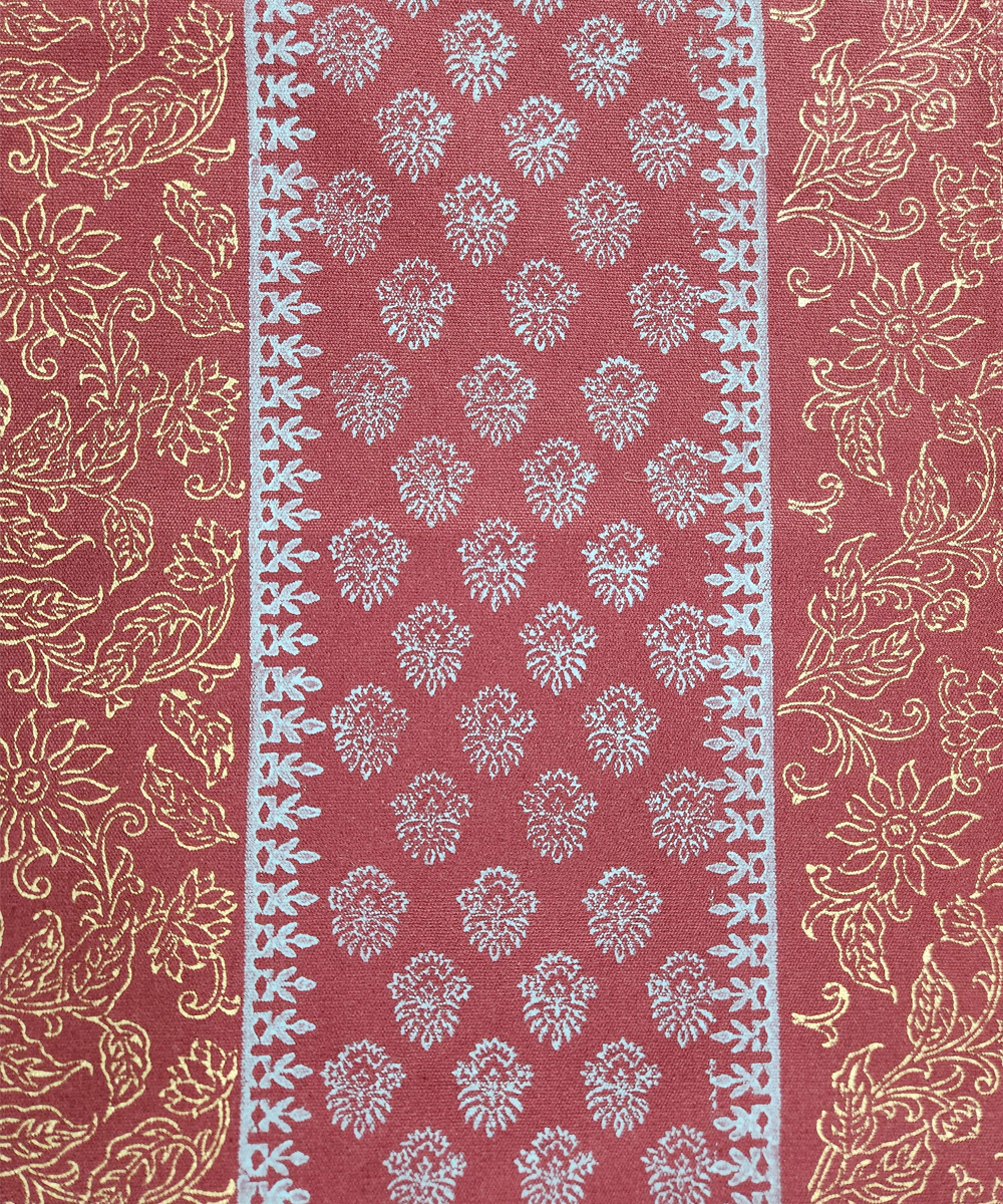 6 Seater Maroon Block Printed Cotton Canvas Table Runner (13 x 84 Inches)