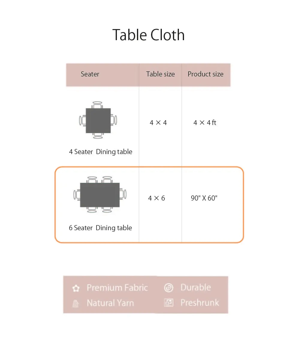 6 Seater Hand Block Printed Off white, Grey & Pink Cotton Table Cloth
