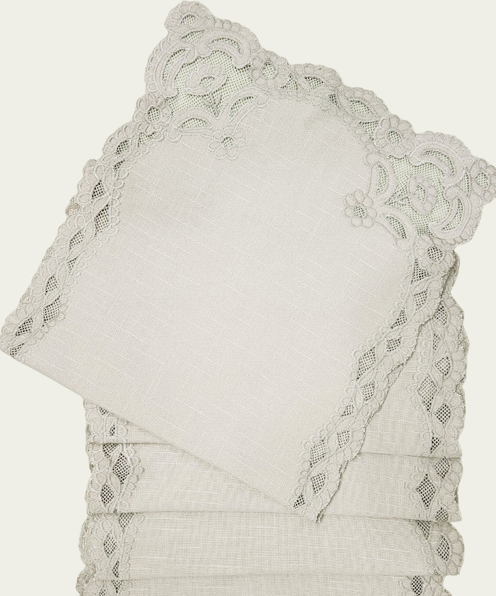 6 seater Beige Cutwork Embroidery Cotton Slub Table Runner