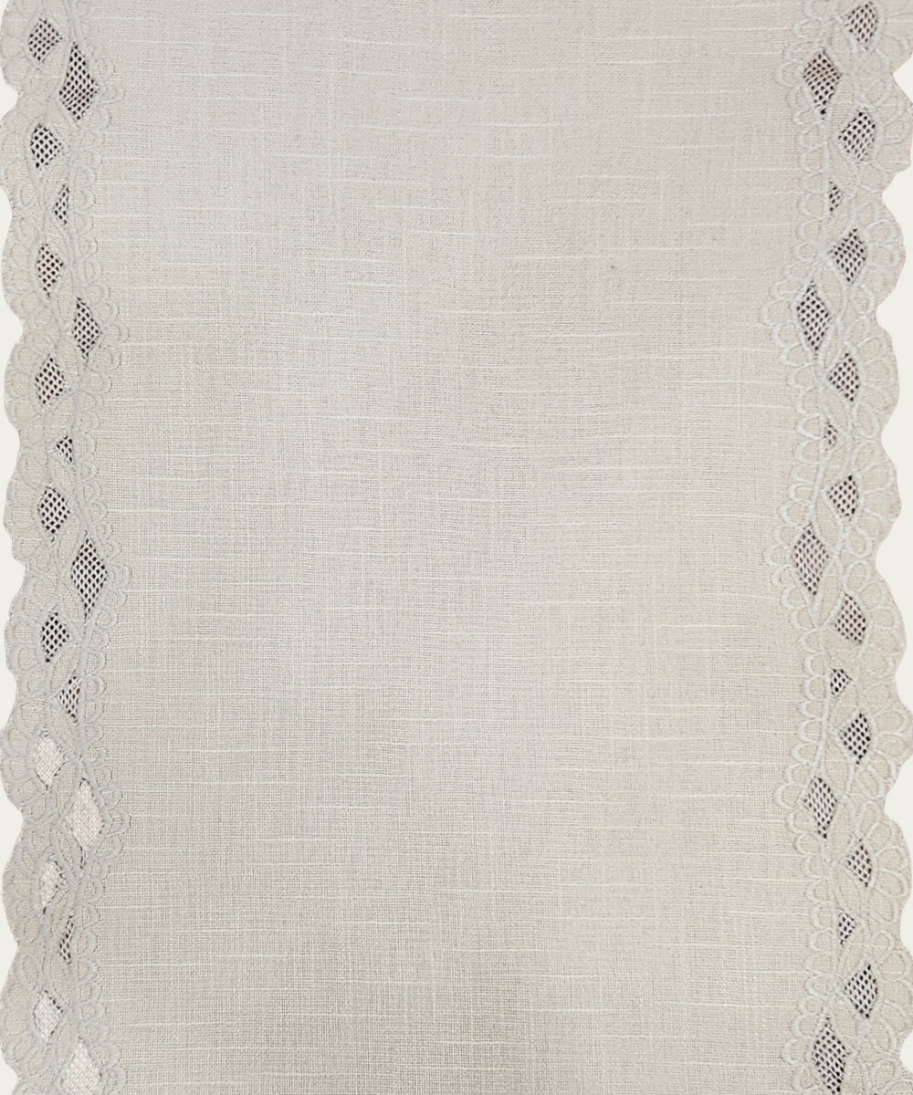 6 seater Beige Cutwork Embroidery Cotton Slub Table Runner