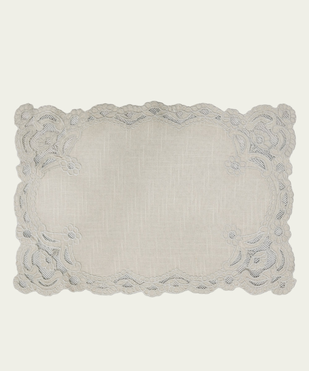 Set of 4 pcs Beige Cutwork Embroidered Cotton Slub Table Mats