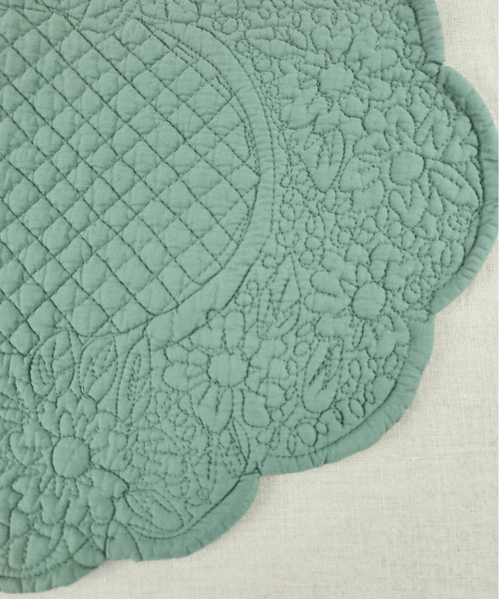 Set of 2 Quilted Cotton Olive oval Table Mats