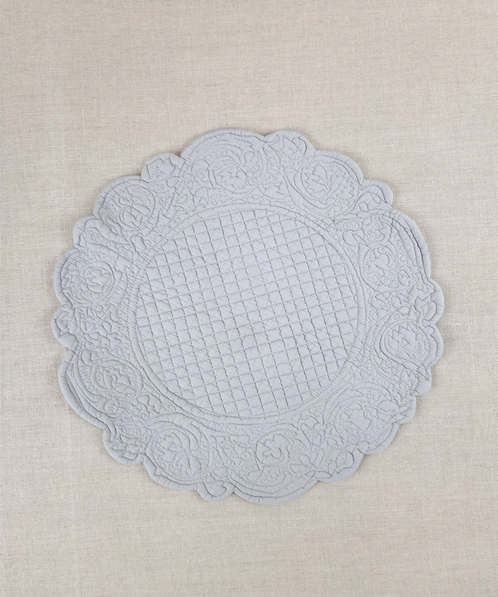 Set of 2 Quilted Cotton Grey Round Table Mats