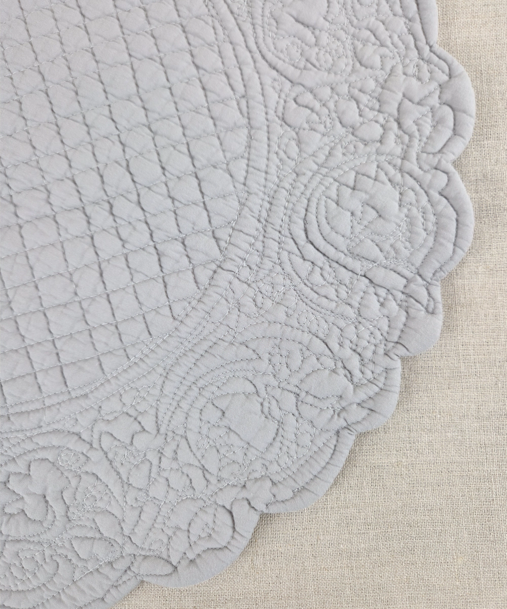 Set of 2 Quilted Cotton Grey Round Table Mats