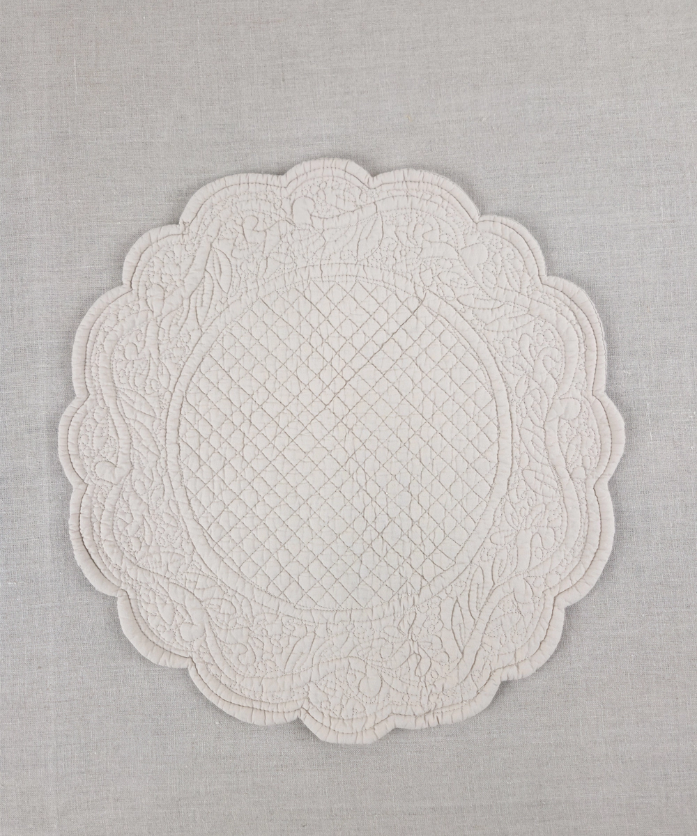 Set of 2 Quilted Cotton Beige Round Table Mats