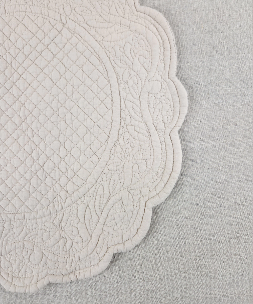 Set of 2 Quilted Cotton Beige Round Table Mats
