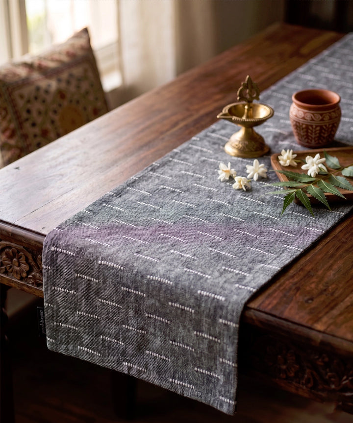 6 seater Navy & Ecru Thick Cotton Handloom Table Runner