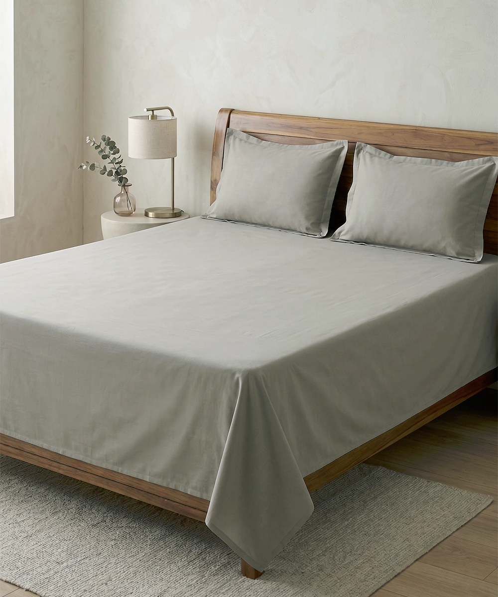 Taupe Plain King Cotton Bedsheet with 2 Pillow Covers