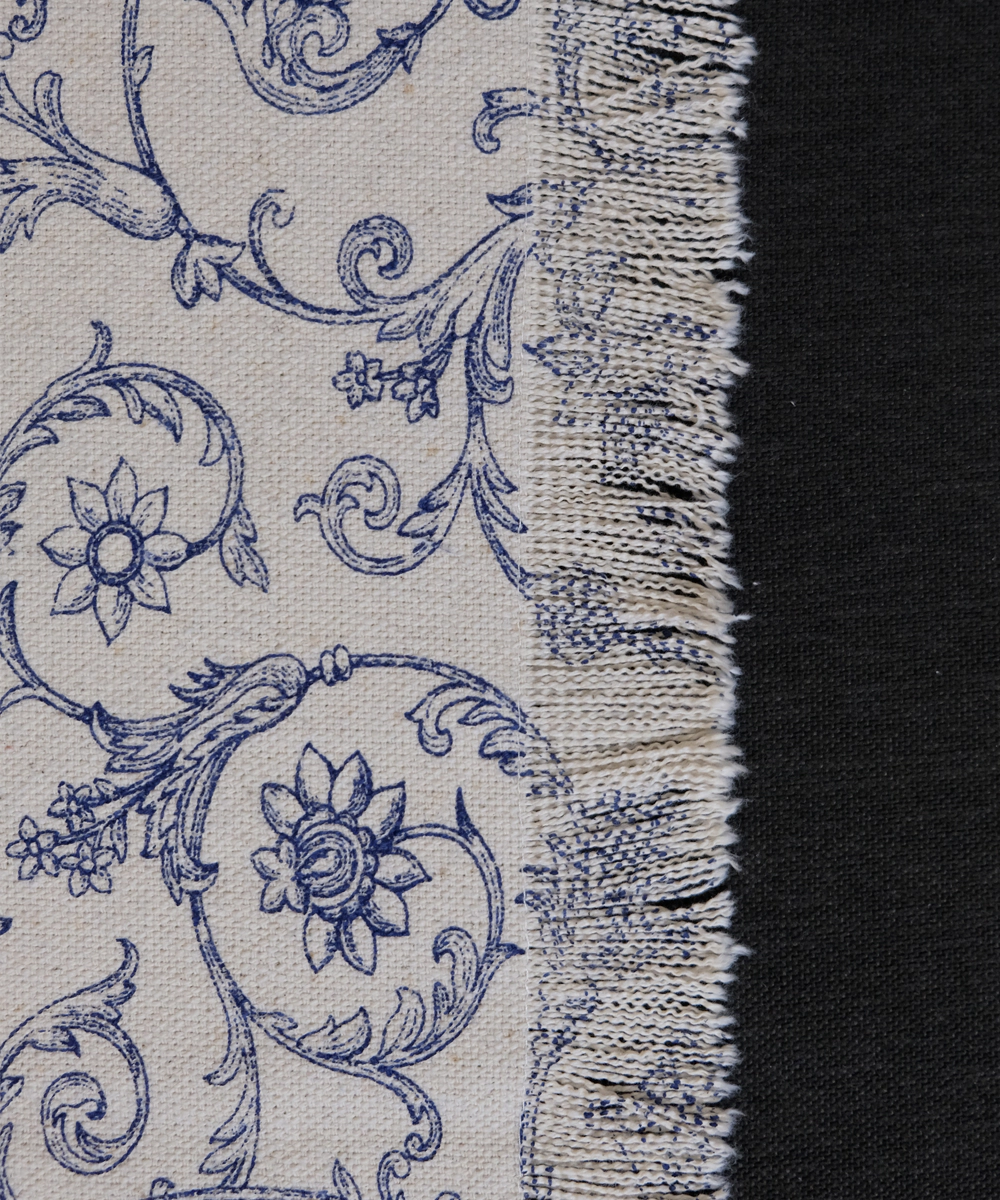 White & Blue Printed Cotton Slub Sofa Throw