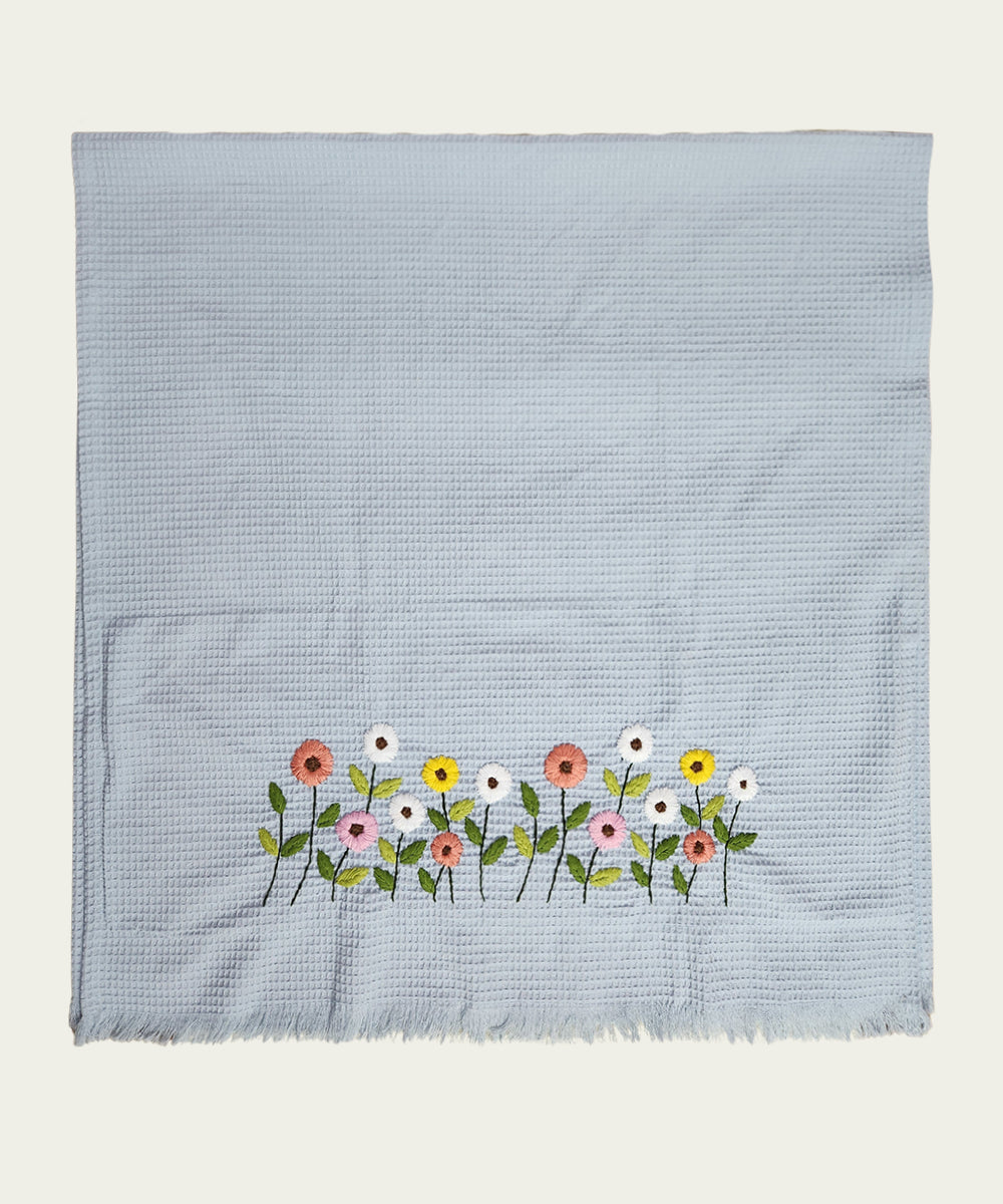 Embroidered Bath Towel | Soft Cotton Waffle | Light Blue