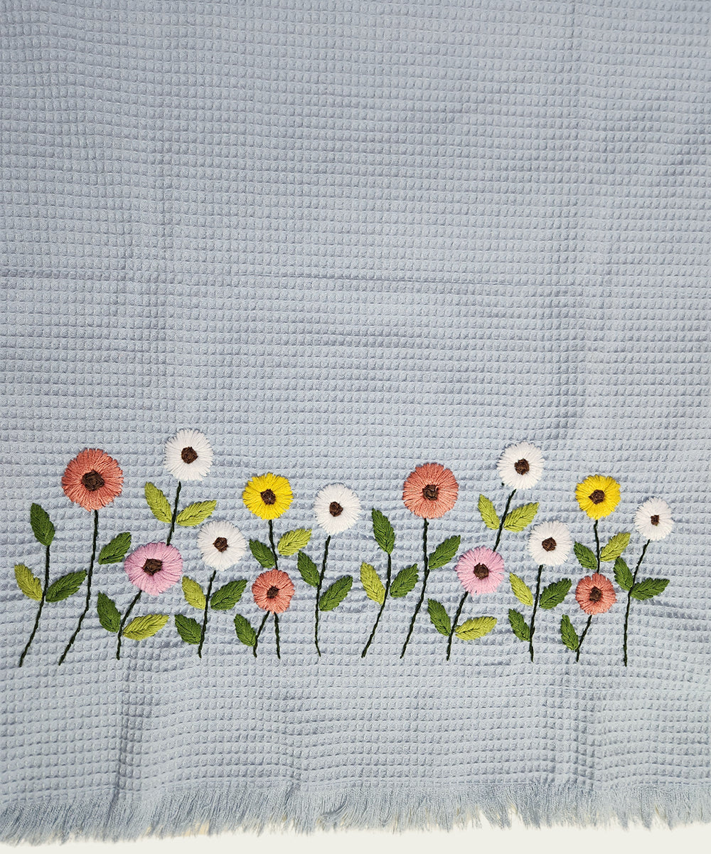 Embroidered Bath Towel | Soft Cotton Waffle | Light Blue