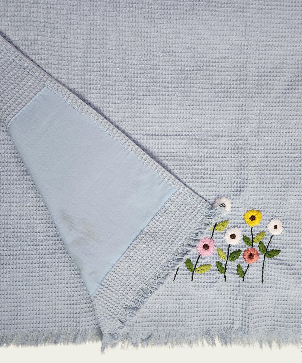 Embroidered Bath Towel | Soft Cotton Waffle | Light Blue