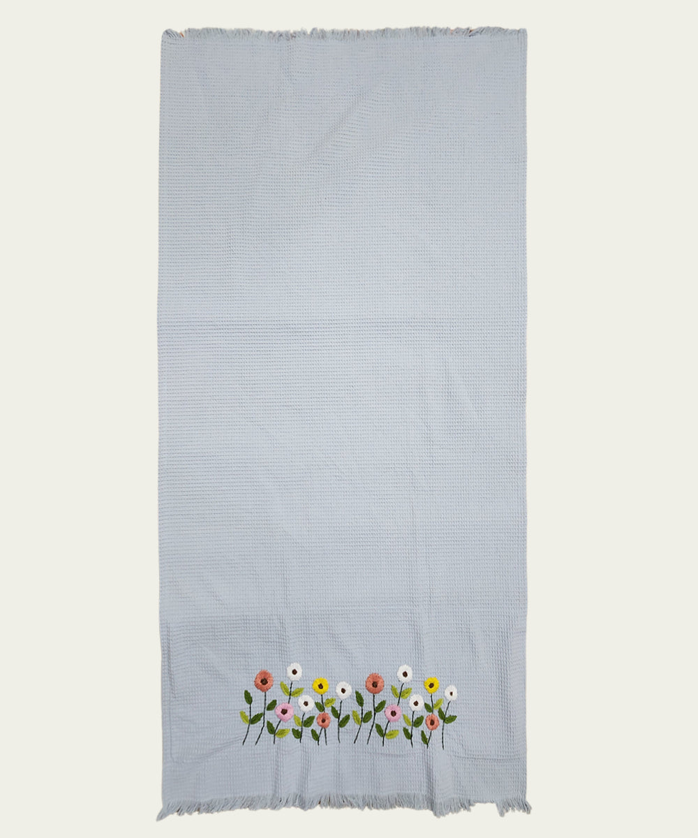 Embroidered Bath Towel | Soft Cotton Waffle | Light Blue