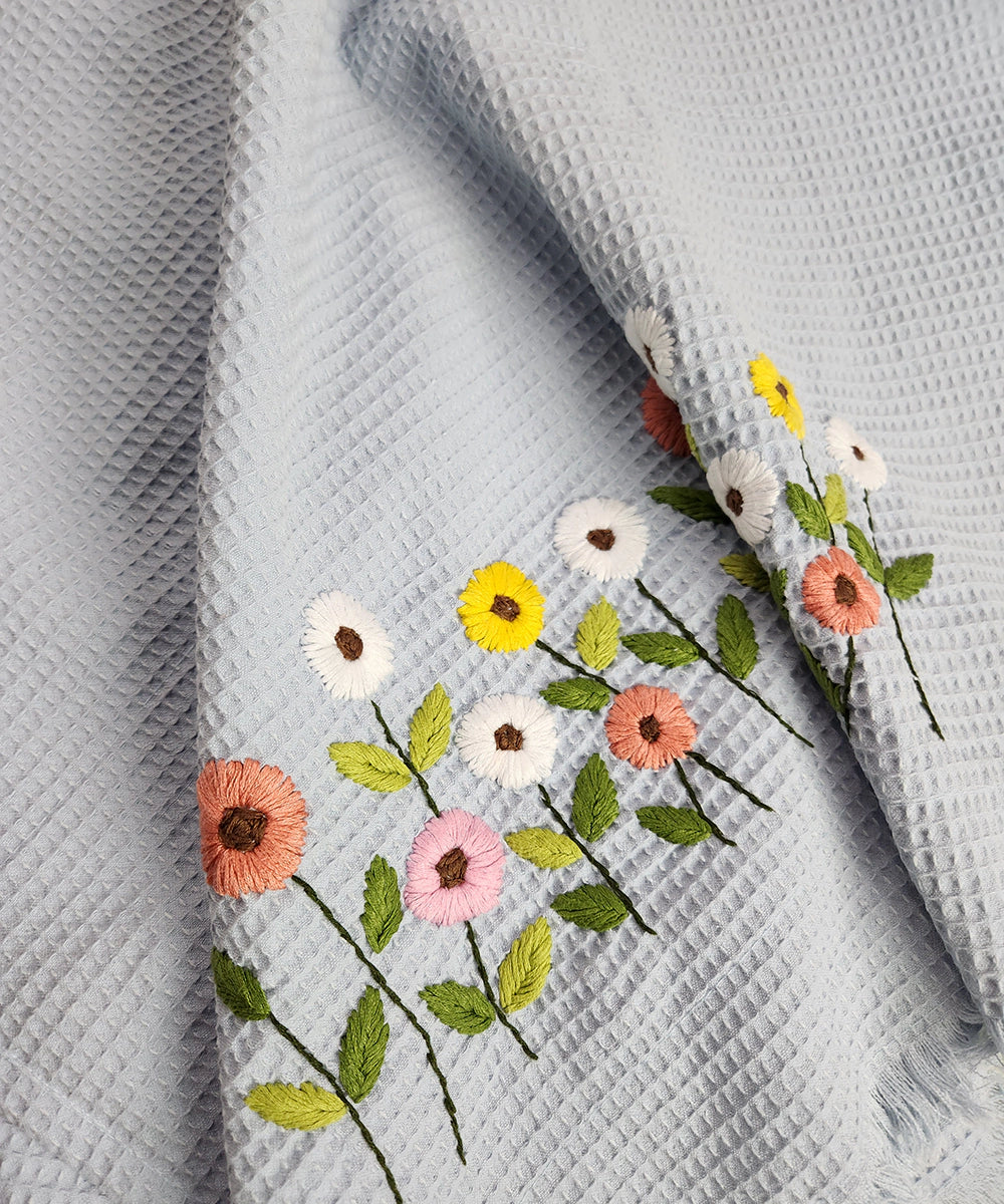 Embroidered Bath Towel | Soft Cotton Waffle | Light Blue