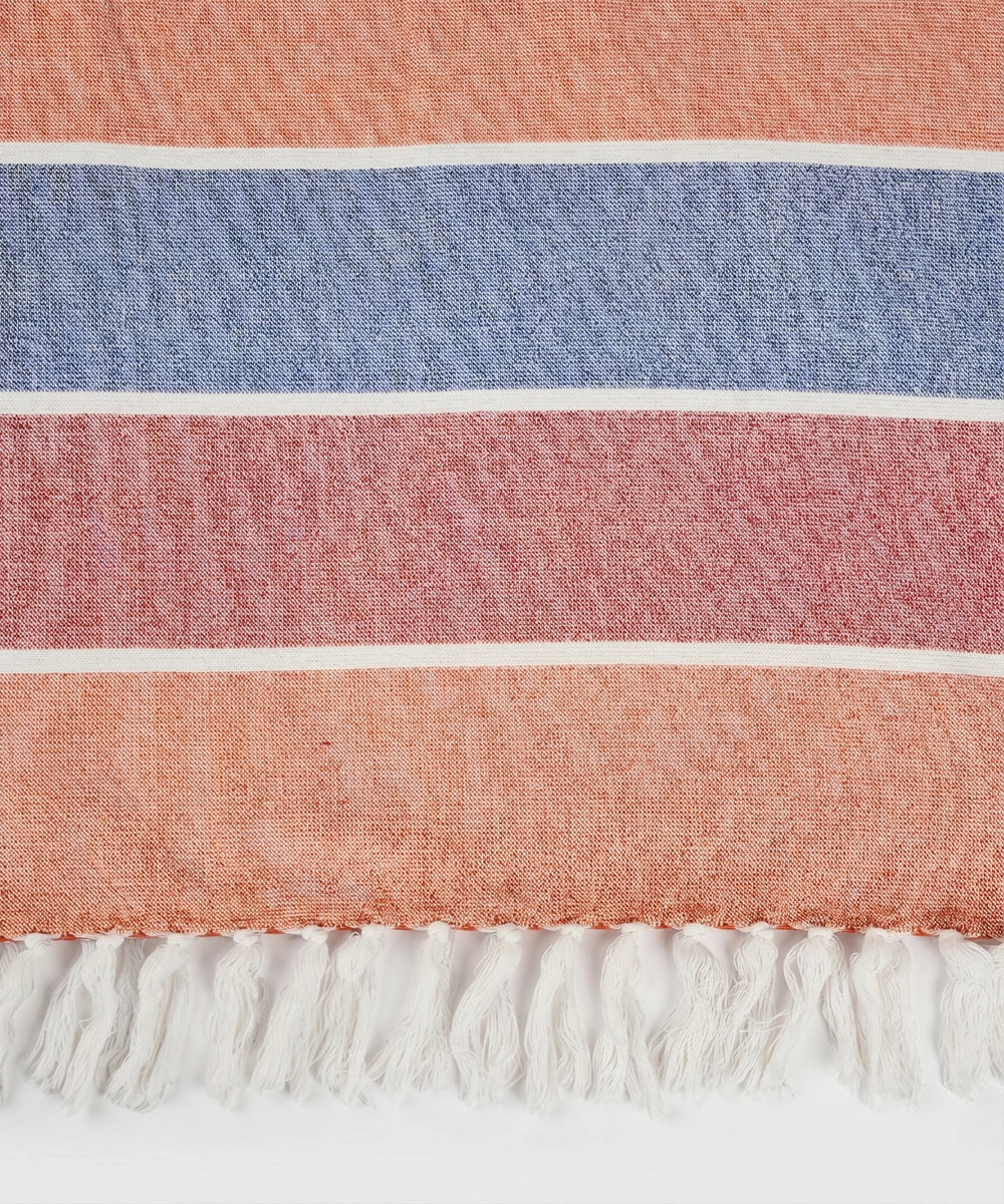 Multi Stripe Yarn-Dyed Bath Towel with Tassels | Lightweight Terry