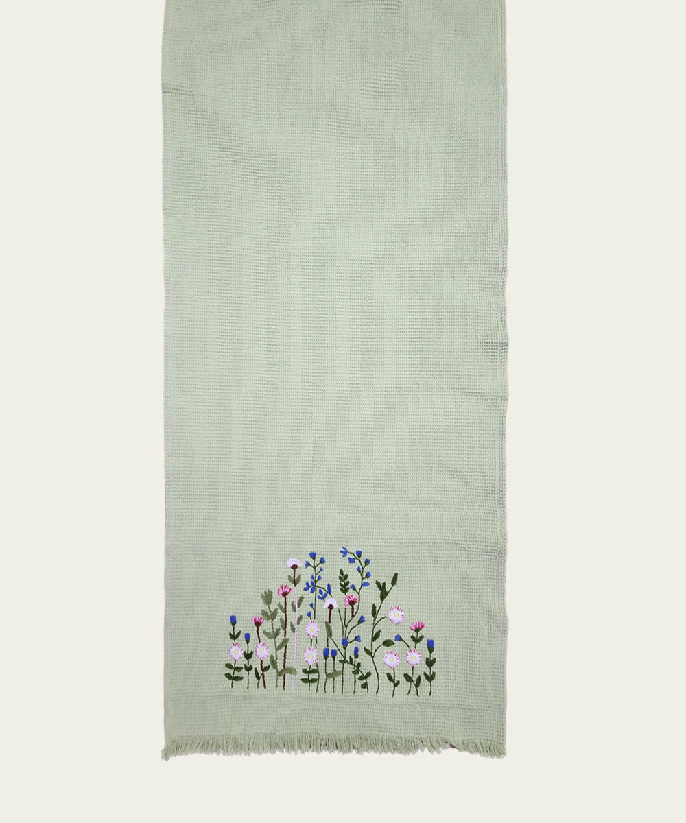 Embroidered Bath Towel | Soft Cotton Waffle | Light Green