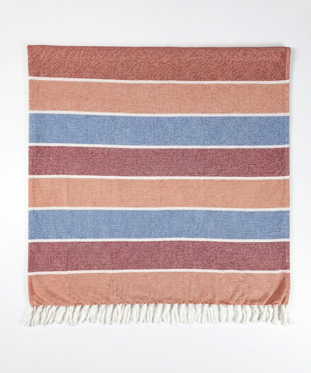Multi Stripe Yarn-Dyed Bath Towel with Tassels | Lightweight Terry