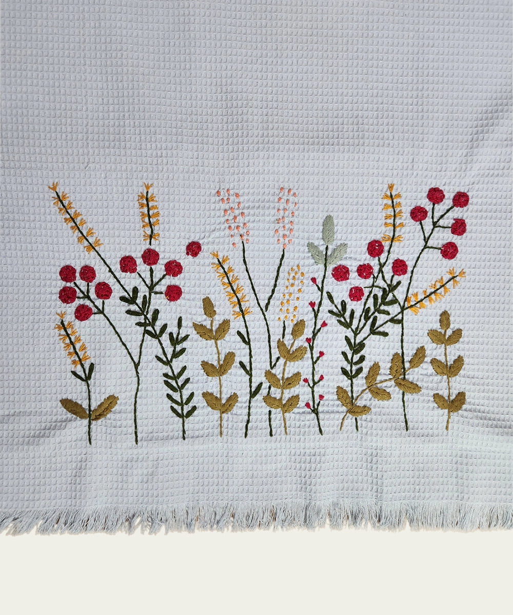 Embroidered Bath Towel | Soft Cotton Waffle | Light Blue