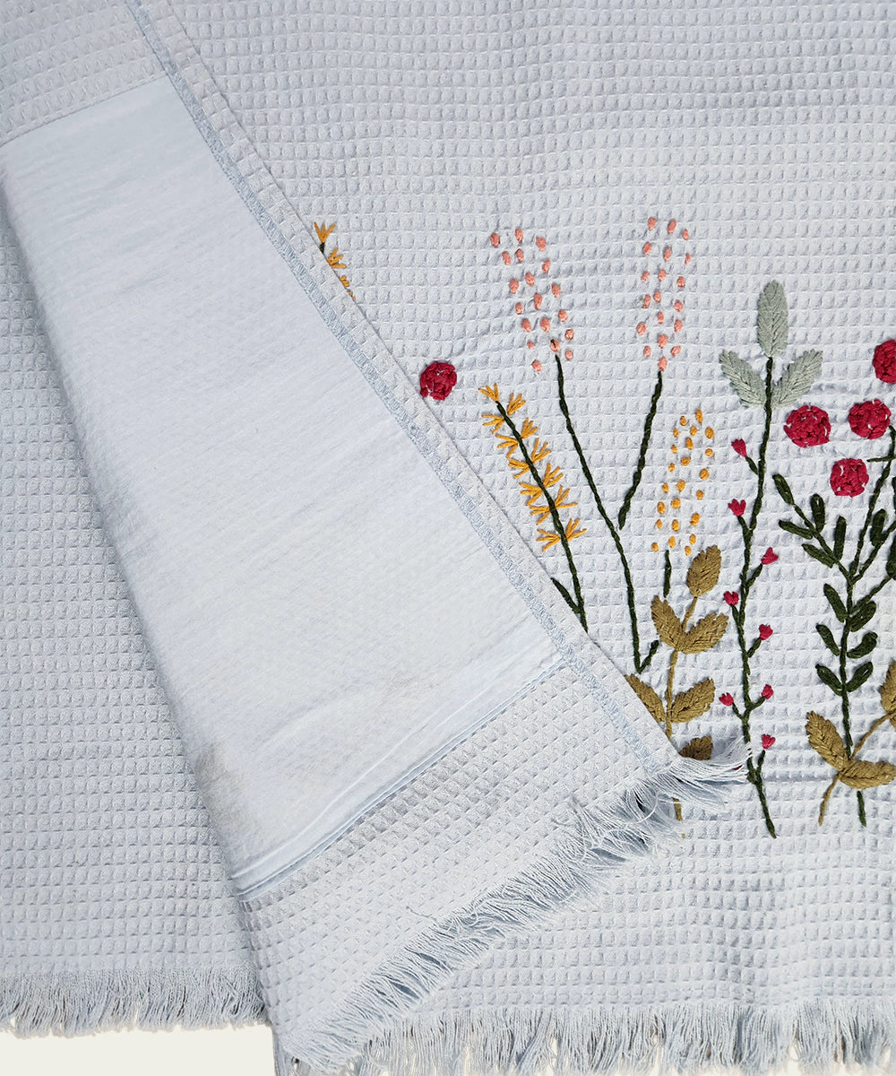 Embroidered Bath Towel | Soft Cotton Waffle | Light Blue