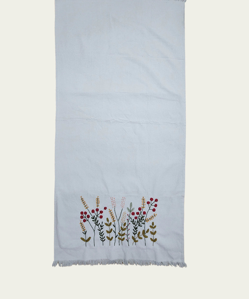 Embroidered Bath Towel | Soft Cotton Waffle | Light Blue