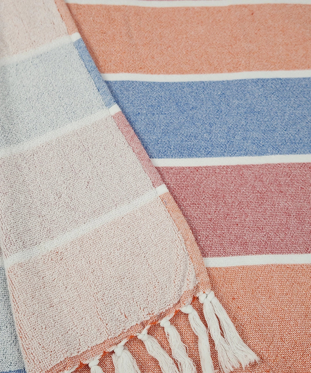 Multi Stripe Yarn-Dyed Bath Towel with Tassels | Lightweight Terry