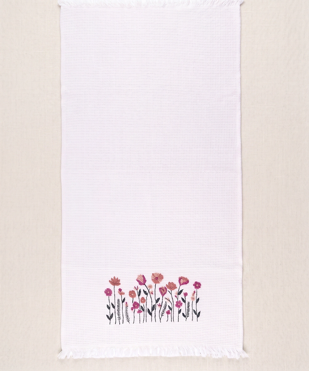 Embroidered Bath Towel | Soft Cotton Waffle | White