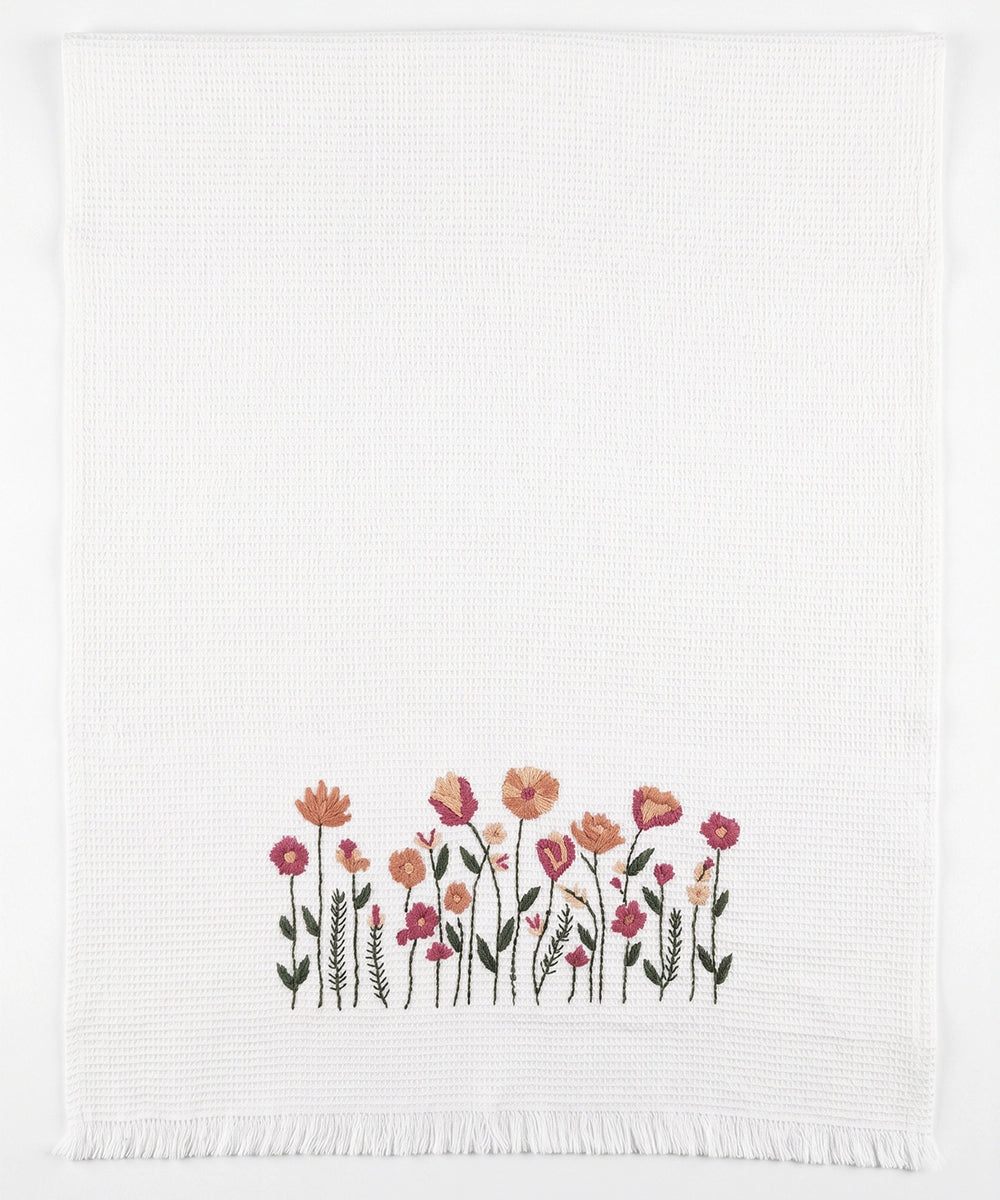 Embroidered Bath Towel | Soft Cotton Waffle | White