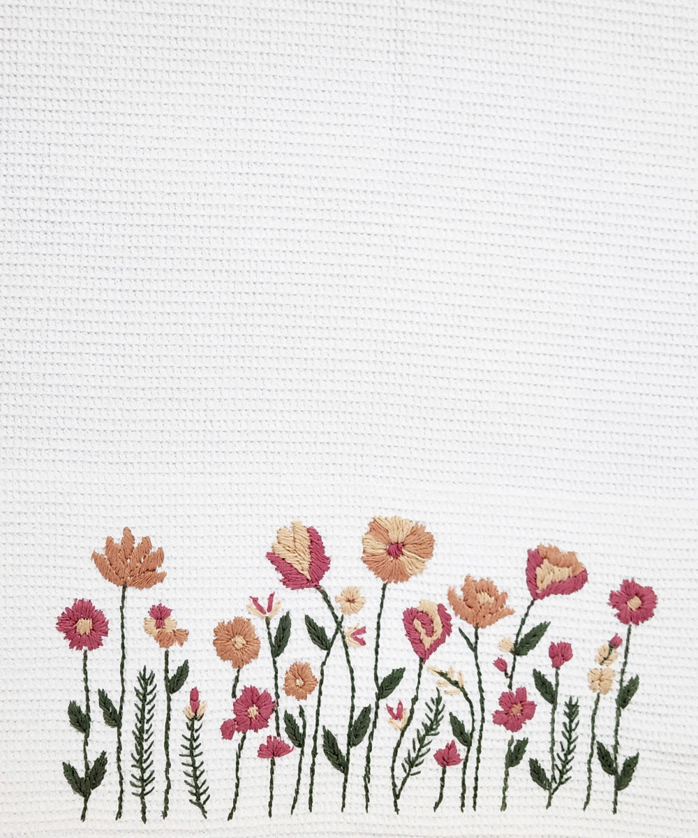 Embroidered Bath Towel | Soft Cotton Waffle | White
