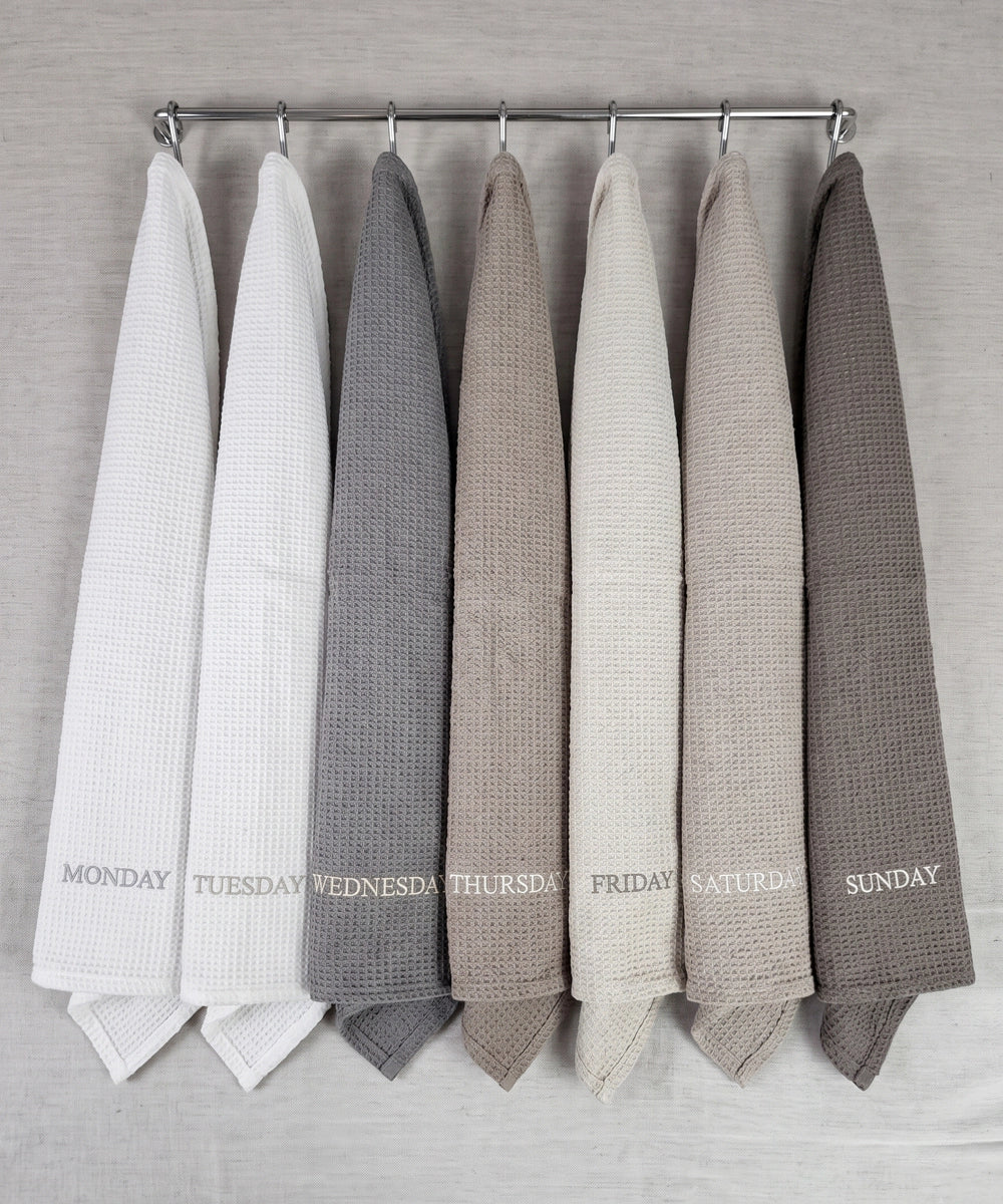 7-Day Embroidered Hand Towels – Set of 7 Soft Cotton Waffle | Multicolour