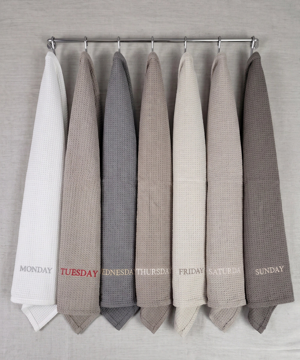 7-Day Embroidered Hand Towels – Set of 7 Pieces | Cotton Waffle Towel | Multicolour